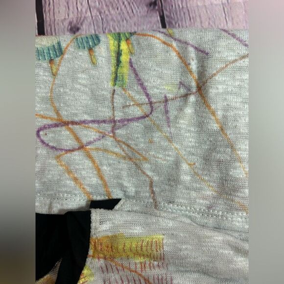 Inoah Lightweight 3/4 Sleeve Knit Scoop Burnout Neck Art to Wear Print Top M - Picture 11 of 12